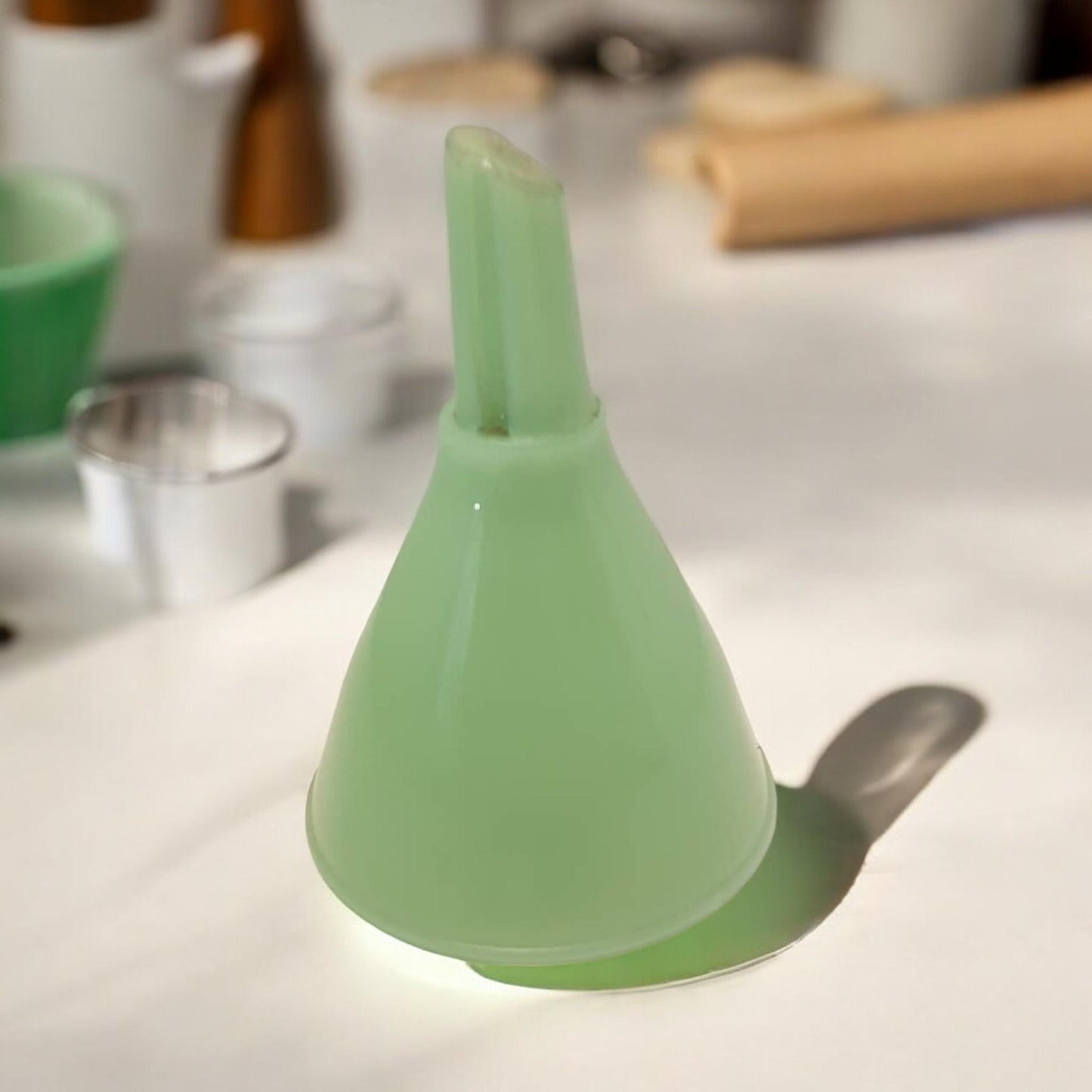 Antique Jadeite Glass Kitchen Funnel 2 oz.