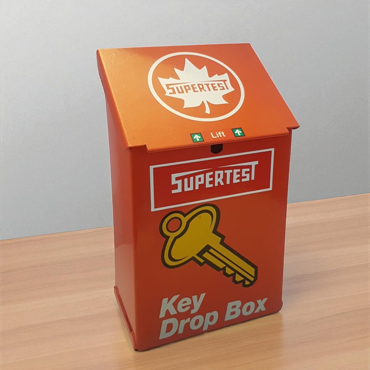 Heavy-Duty Nighttime Key Drop Box with Vintage Super Test Gasoline Design