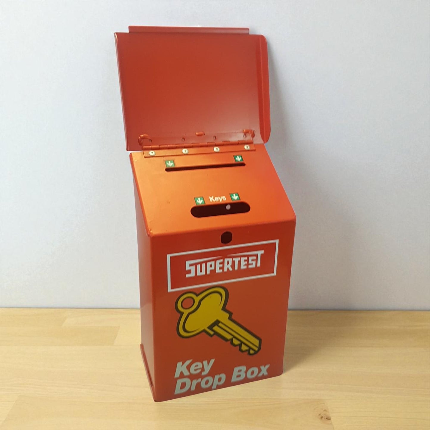 Heavy-Duty Nighttime Key Drop Box with Vintage Super Test Gasoline Design