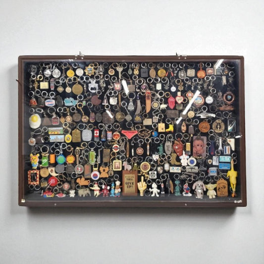 collectible keychains in a case