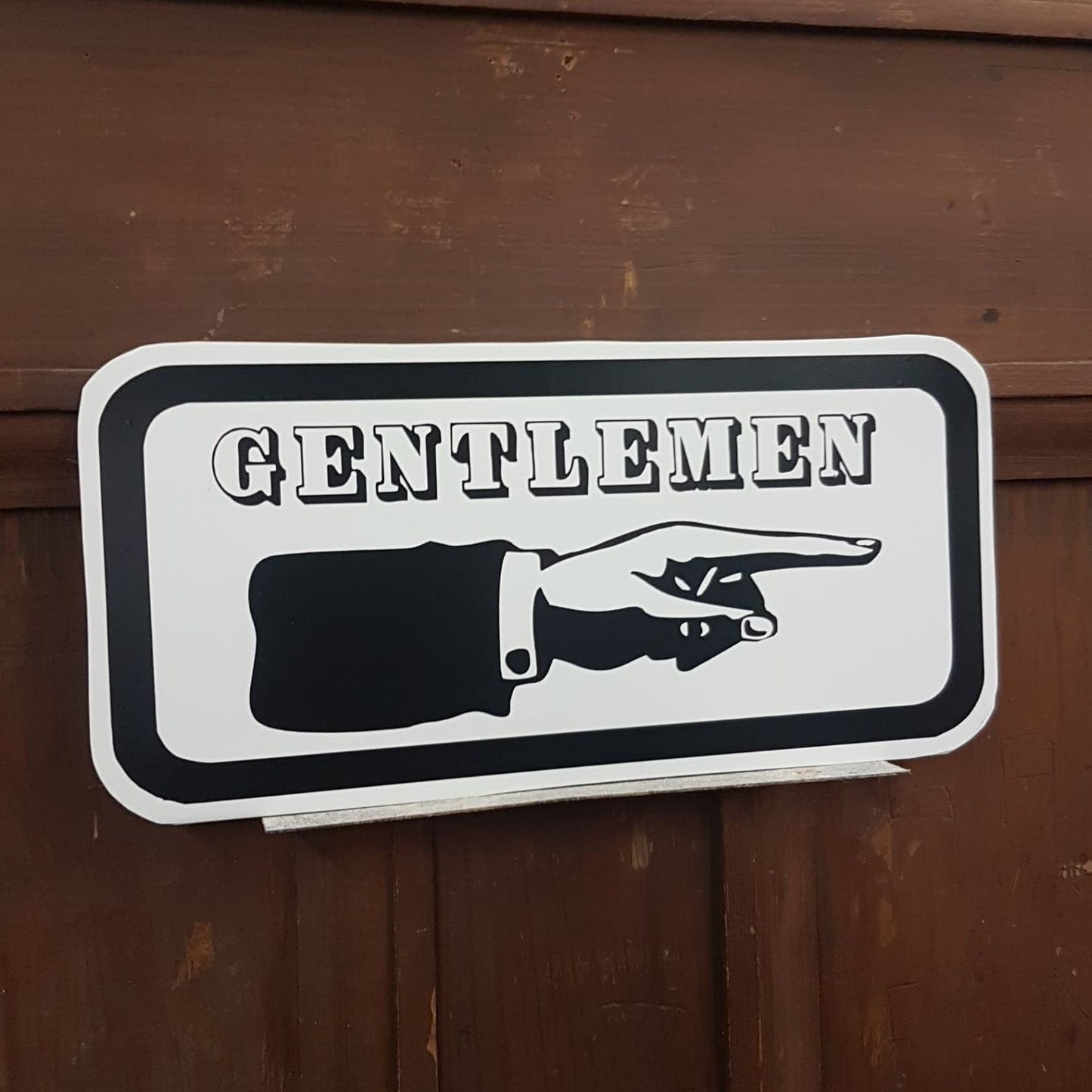 Ladies direction sign
Gentlemen direction sign
Antique hand sign
Bathroom wayfinding sign
Aluminum restroom decor