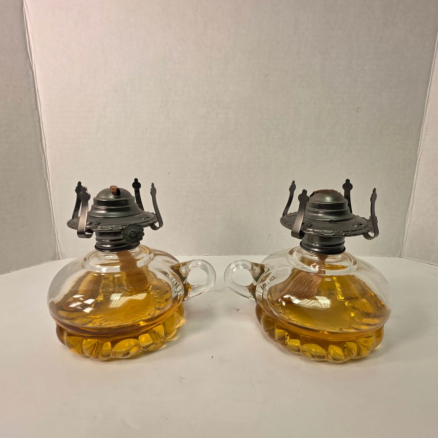 Vintage Lamplight Farms Beaded Finger Oil Lamps Pair