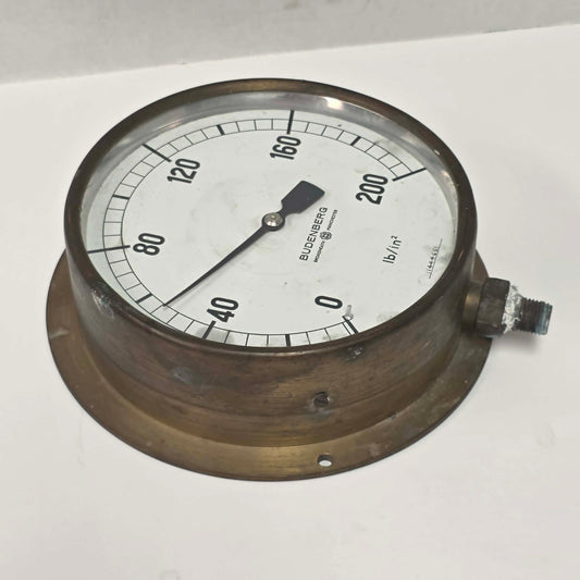 Large antique Budenberg brass pressure gauge from Broadheath, Manchester.