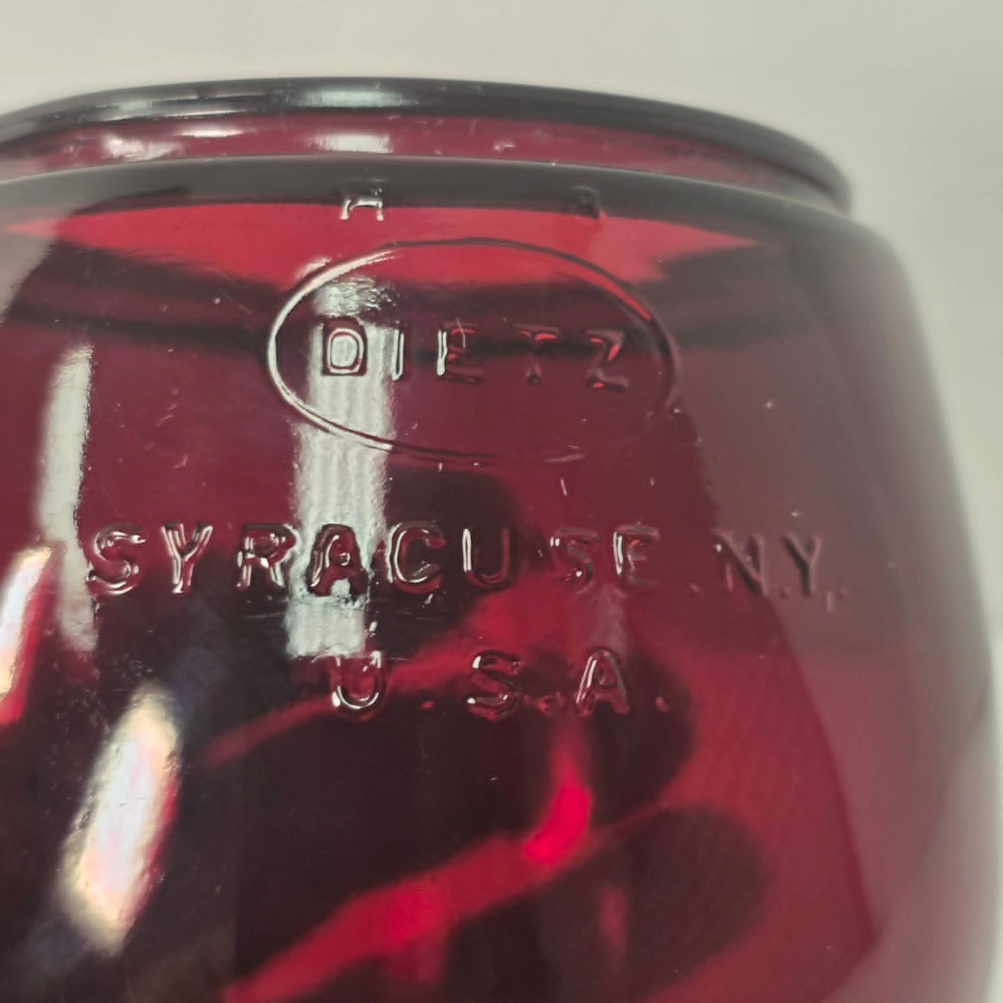 Mint condition Ruby Red Little Wizard globe by Dietz, Syracuse NY, USA.