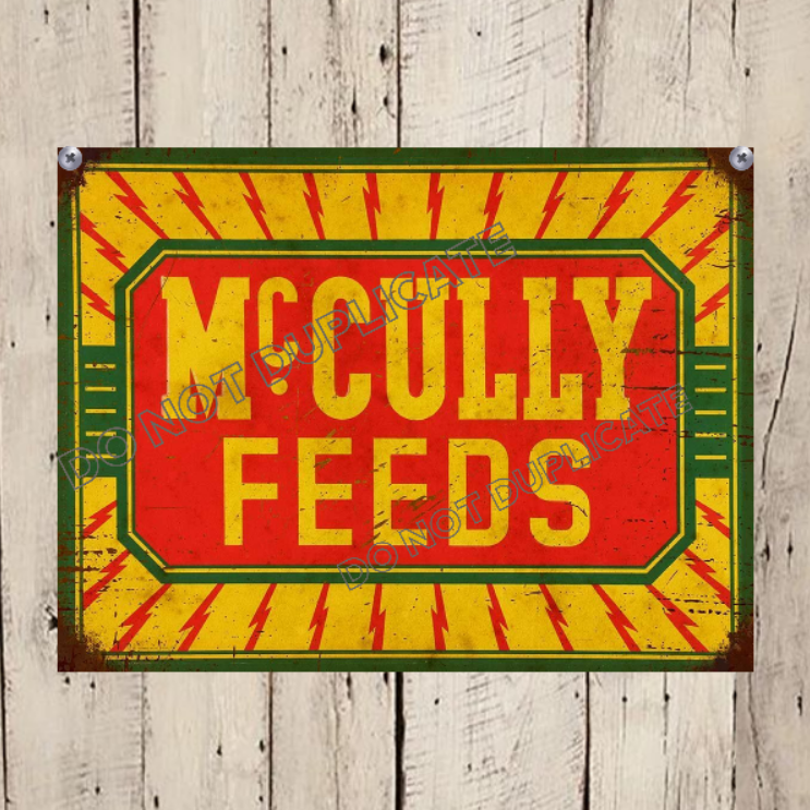 Vintage Mccully feeds sign farm decor