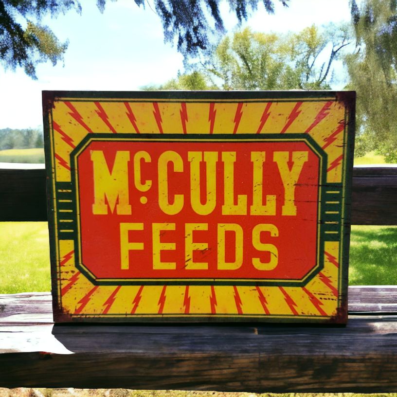 Vintage Mccully feeds sign farm decor