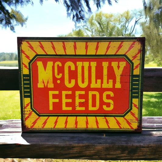 Vintage Mccully feeds sign farm decor