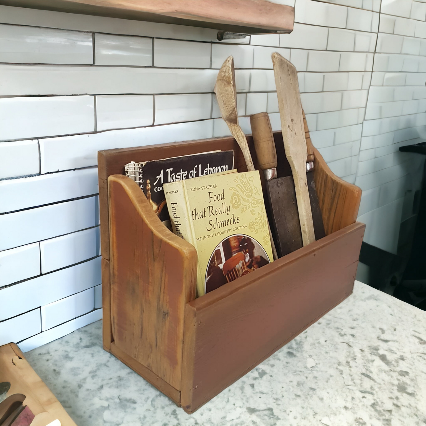 wood crate hand crafted kitchen organizer