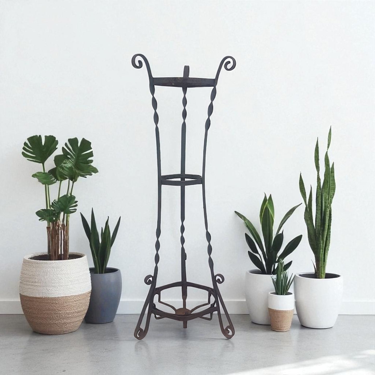 Primitive Hand Forged Iron Plant Stand Umbrella Holder