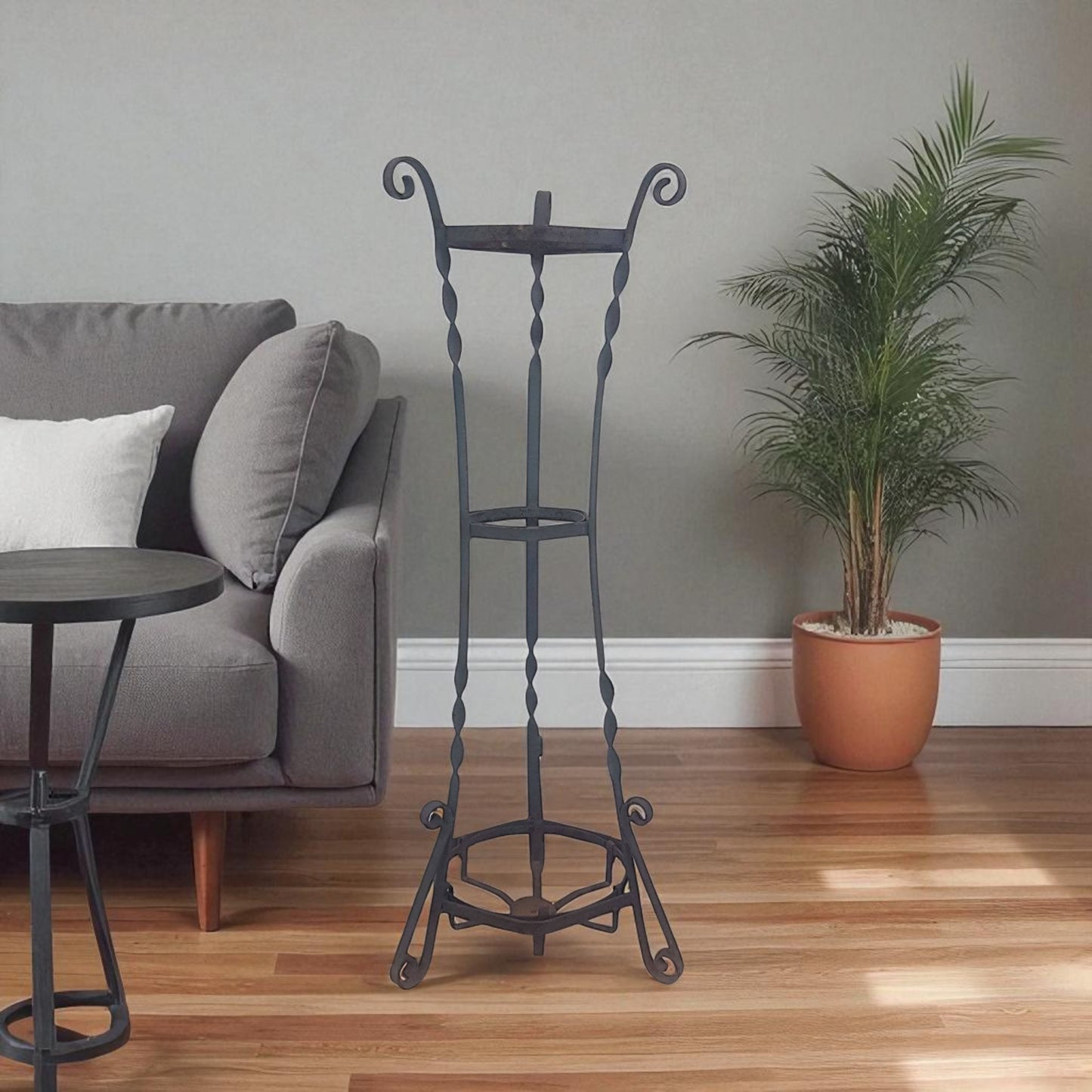 Primitive Hand Forged Iron Plant Stand Umbrella Holder