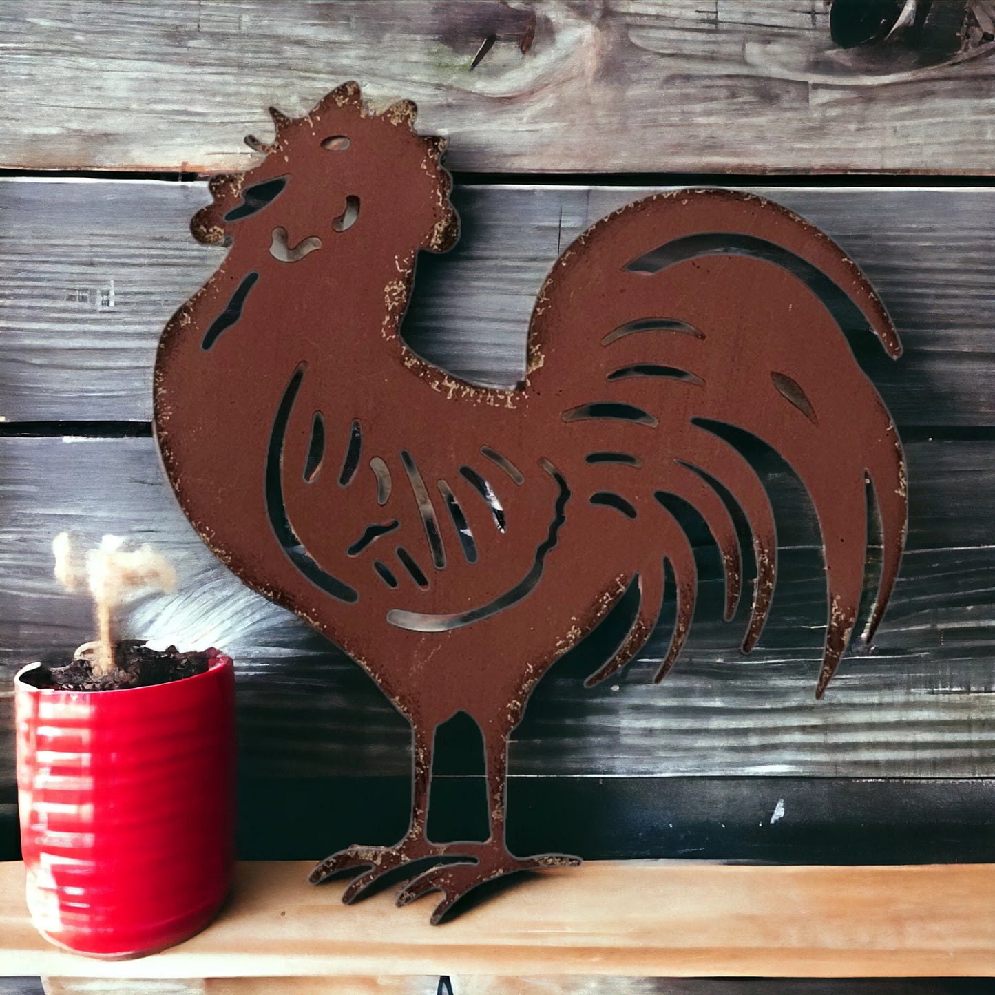 Metal Rooster Farm Decor Rustic Wall Hanging
