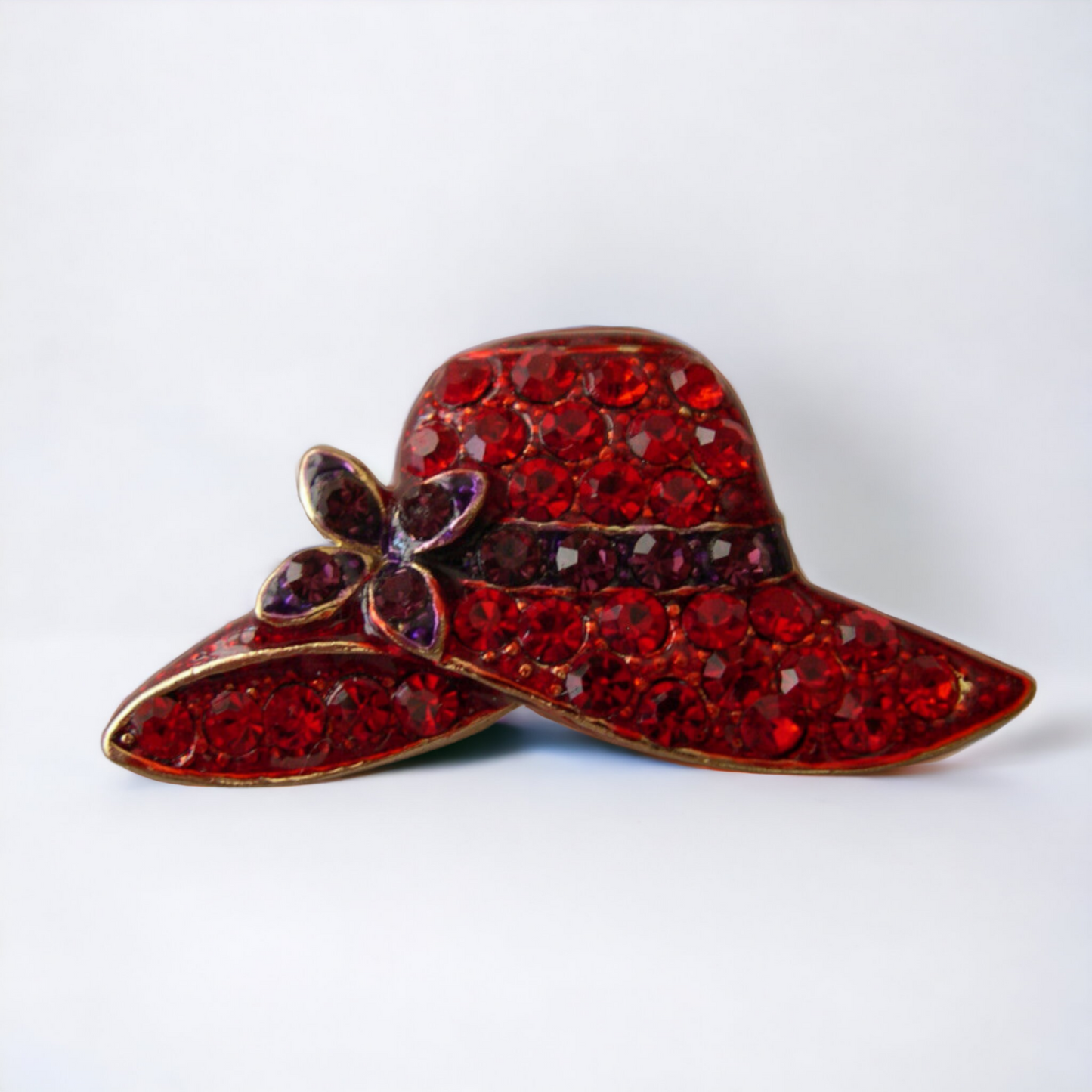 Vintage Rhinestone Red Hat Society Brooch