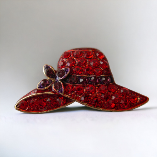 Vintage Rhinestone Red Hat Society Brooch
