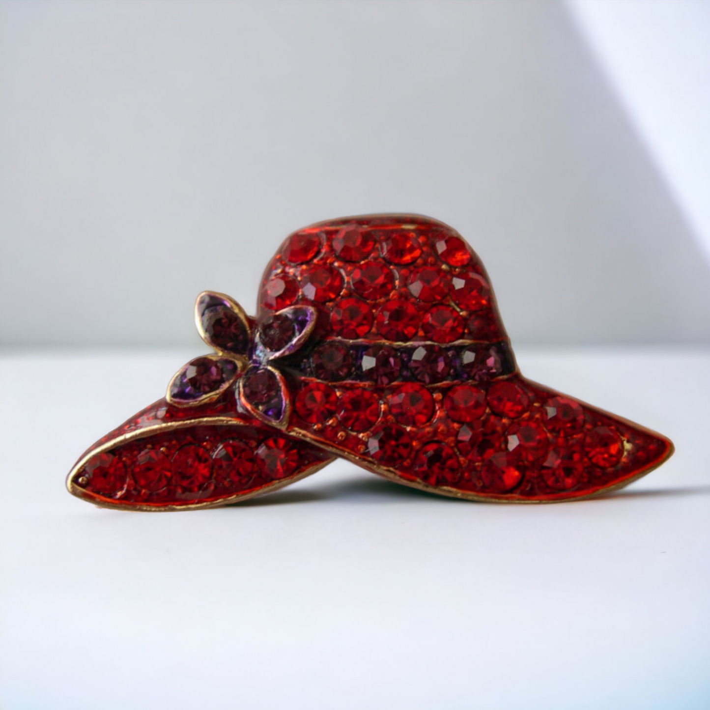 Vintage Rhinestone Red Hat Society Brooch