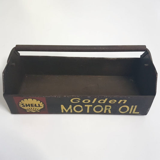 Antique Shell Motor Oil countertop display tote with swing handle