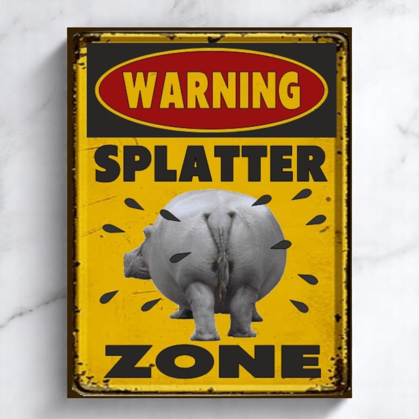 Warning Splatter Zone Metal Sign – Handmade in Two Sizes