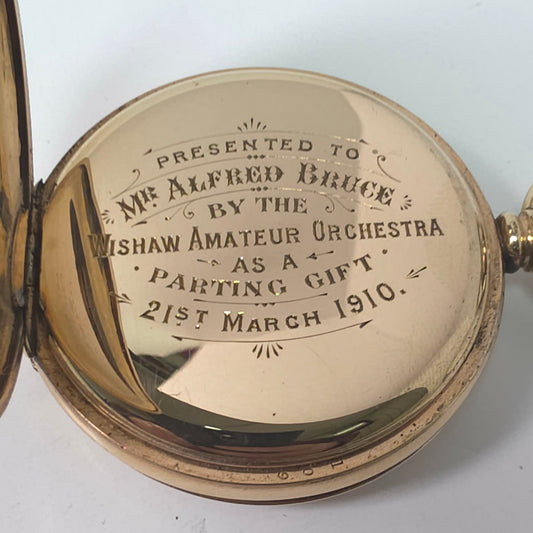 Swiss Full Hunter Pocket Watch Gold Plate Dennison Case Alfred Bruce 1910