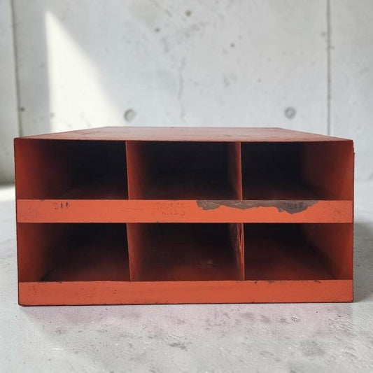 Vintage Certanium metal welding rod cabinet with six-compartment industrial storage.