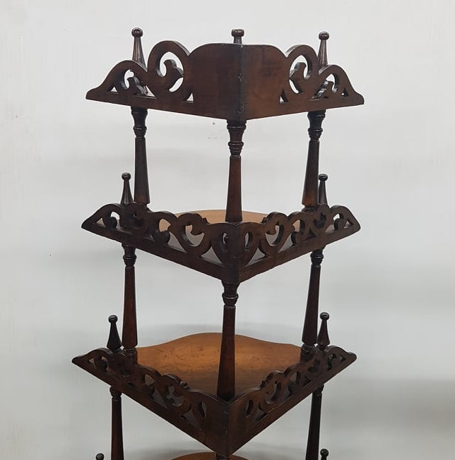 ornate victorian walnut corner curio whatnot shelf