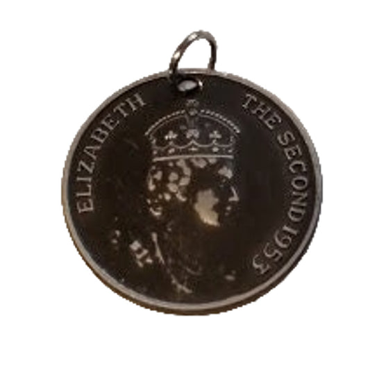 1953 Queen Elizabeth II Coronation Commemorative Coin Pendent Royal Family Memorabilia - Wainfleet Trading Post