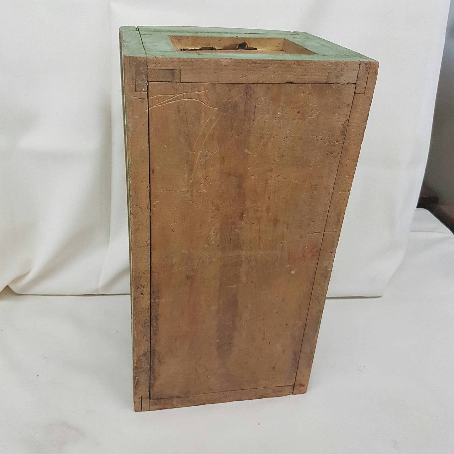 antique domed top wooden railway trunk with tin top