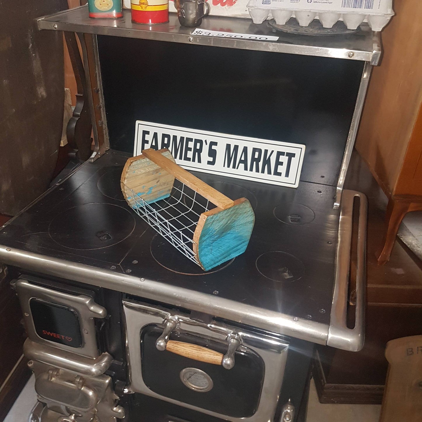 rustic wooden wire egg basket