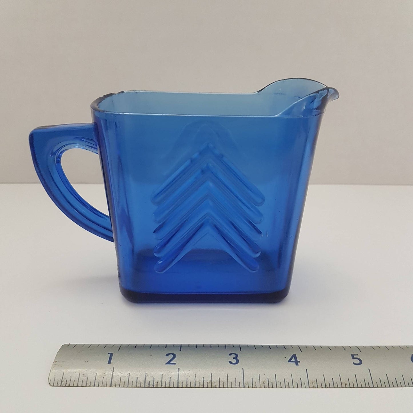 cobalt blue chevron depression glass creamer pitcher