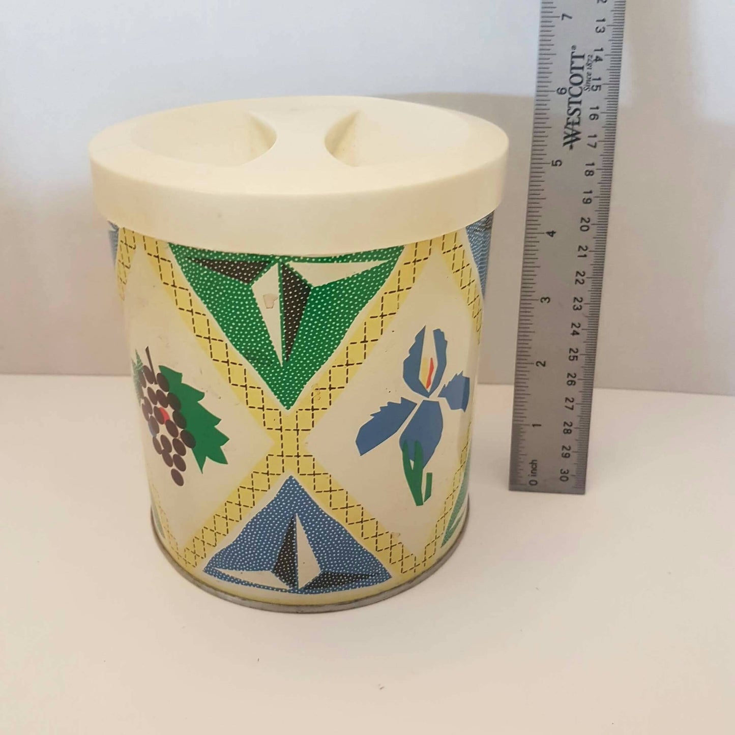 vintage proctor & gamble tin storage container / box folk art rooster