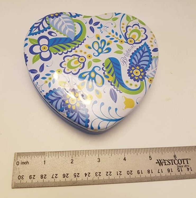 2 vintages tin heart antique flower motif storage container / box