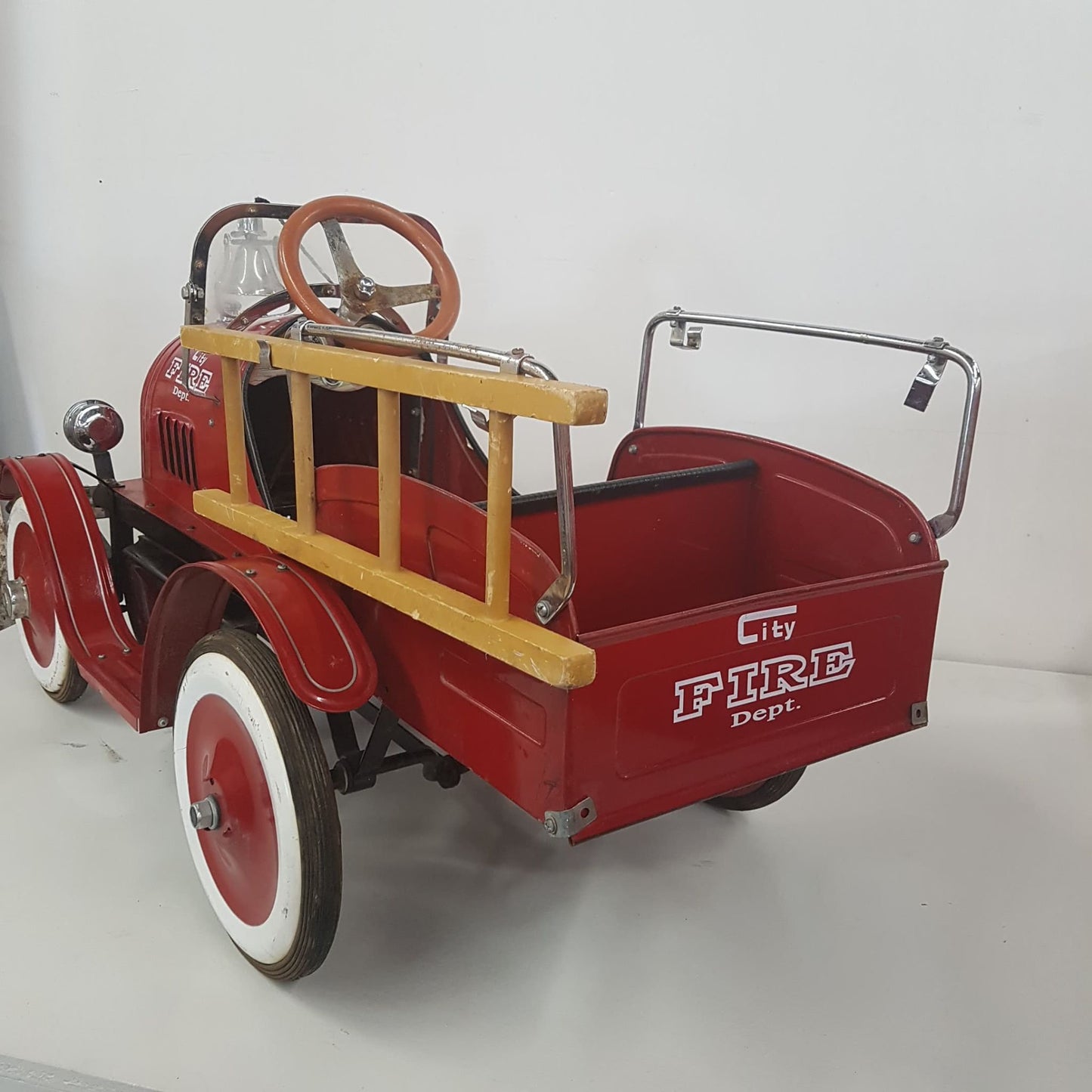 childs tin toy fire truck pedal car