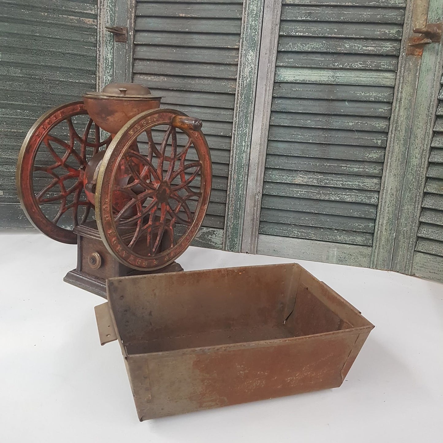 antique bin industrial metal box or basket primitive old for storage or display rustic weathered vtg old