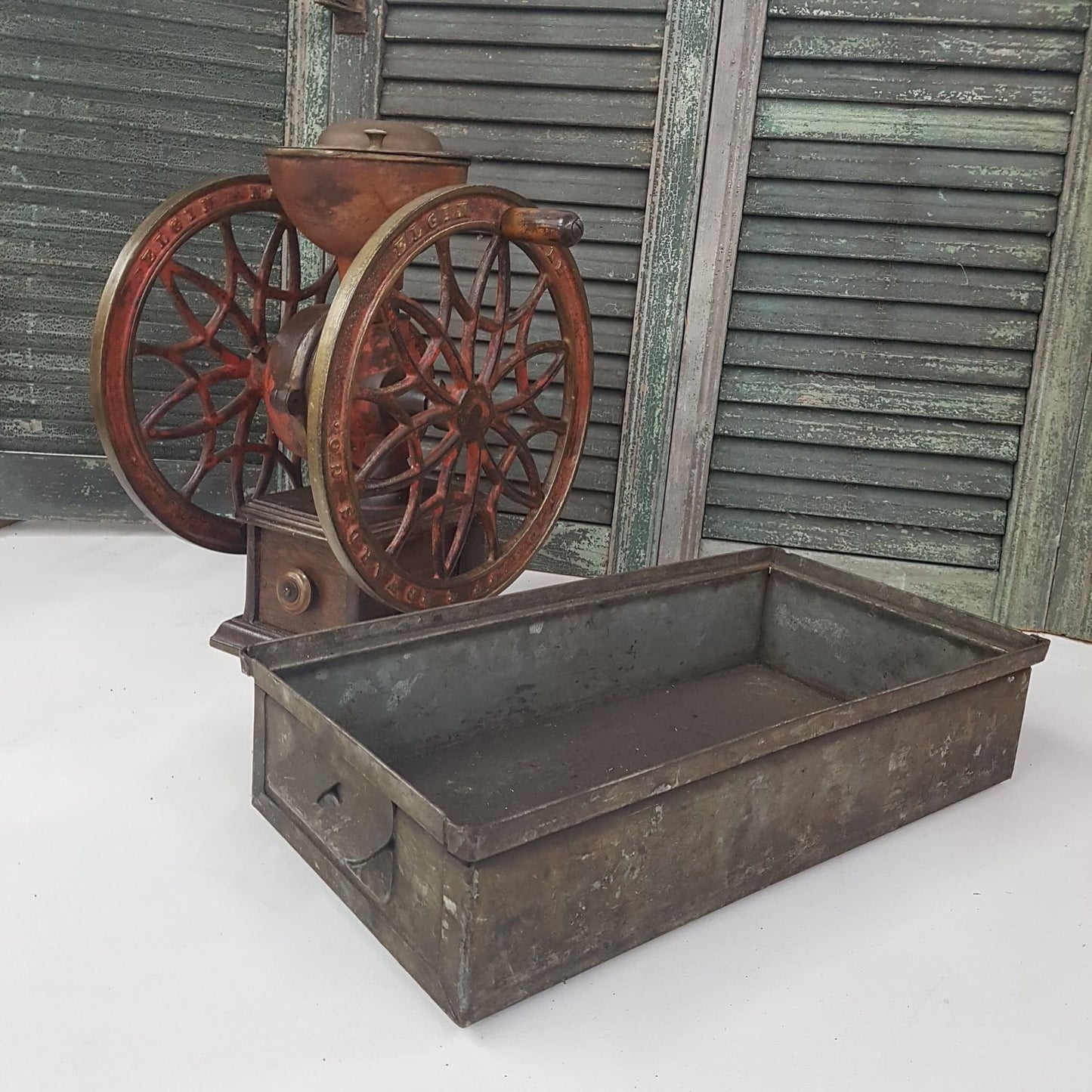 antique bin industrial metal box or basket primitive old for storage or display rustic weathered vtg old