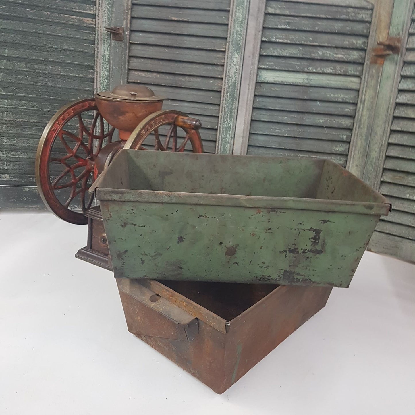 antique bin industrial metal box or basket primitive old for storage or display rustic weathered vtg old