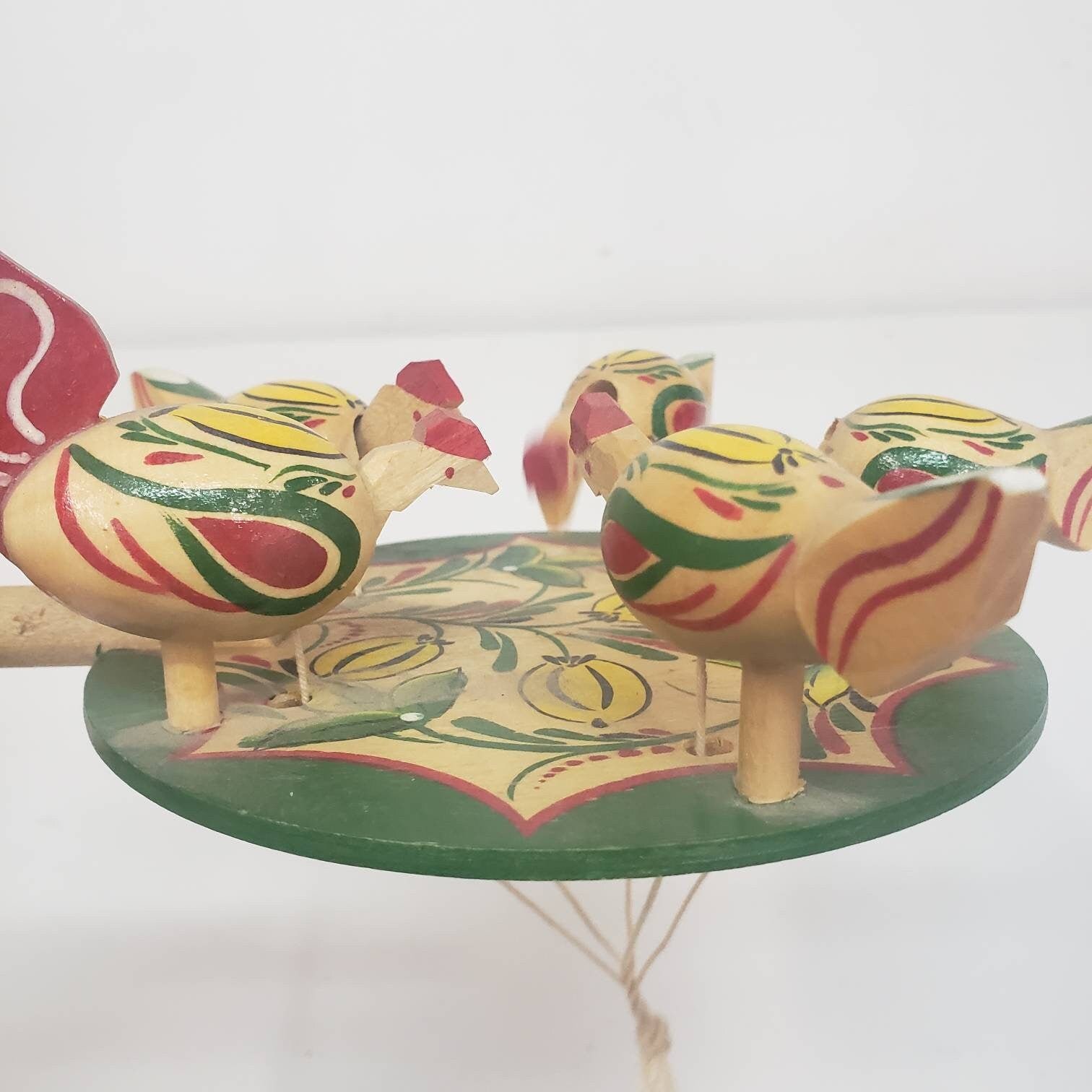 wooden string toy vintage paddle and ball moving chickens