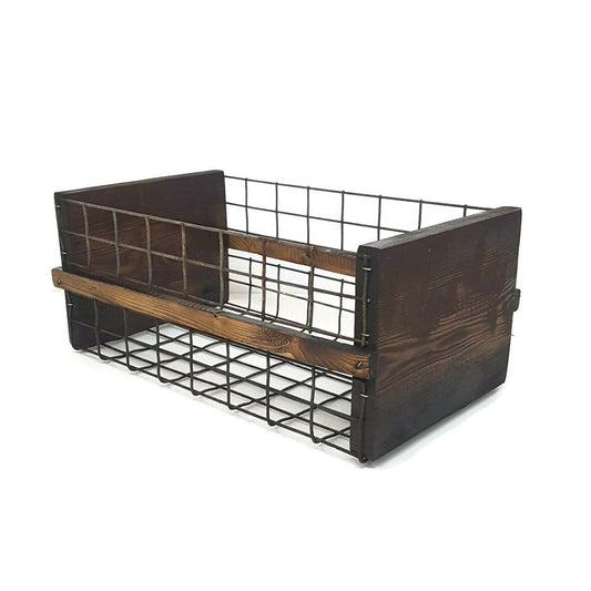 rustic reclaimed wood & wire harvest basket vegetable hod
