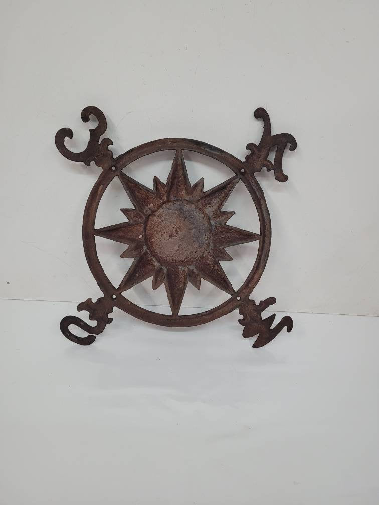 cast iron compass wall hanging cottage decor