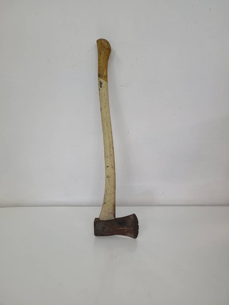 woodcutting axe steel head wooden handle