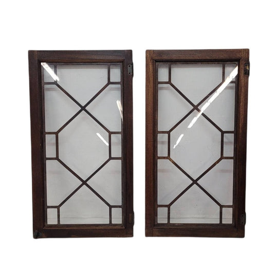 antique glass windows pair of two wooden framing