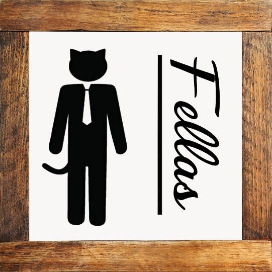 mens and womans bathroom restroom signs felines & fellas