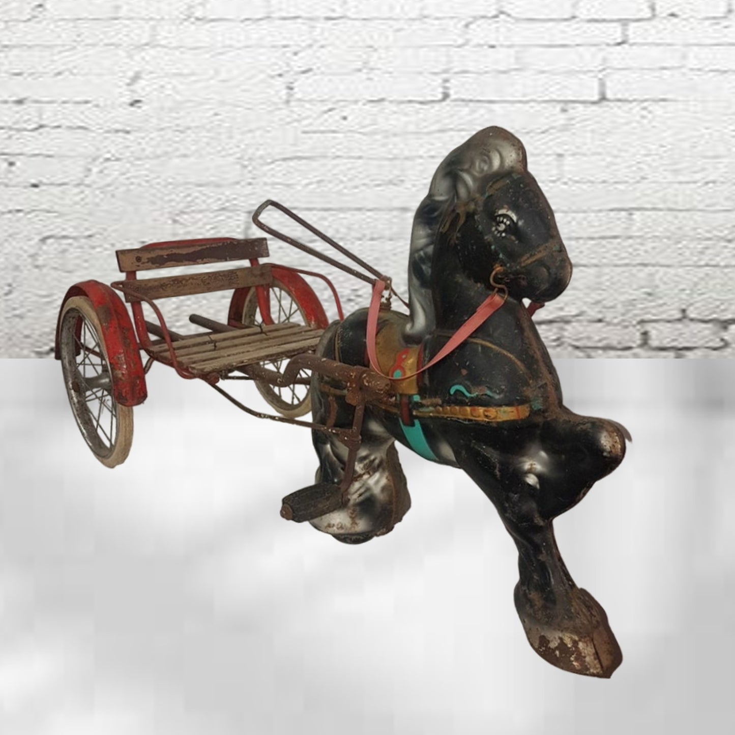 Mobo Tin Toy Horse and Cart Pedal Car Antique Tin Toy