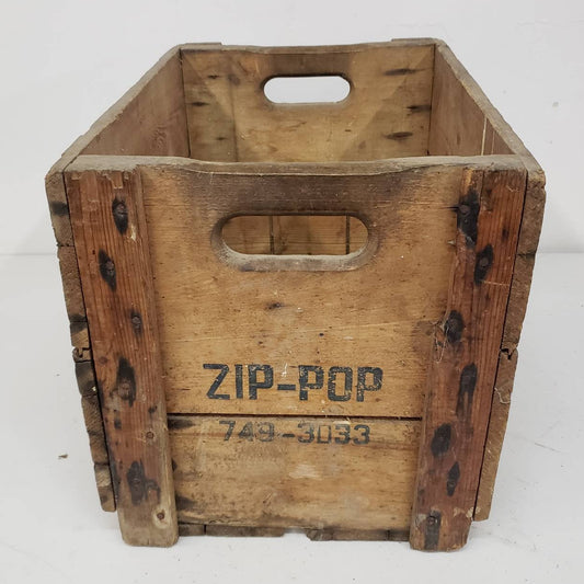 zip-pop crate vintage wooden soda delivery box