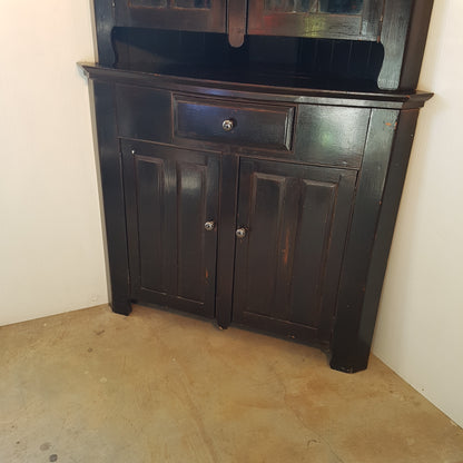 Wooden Corner Cabinet Vintage With Glass Doors