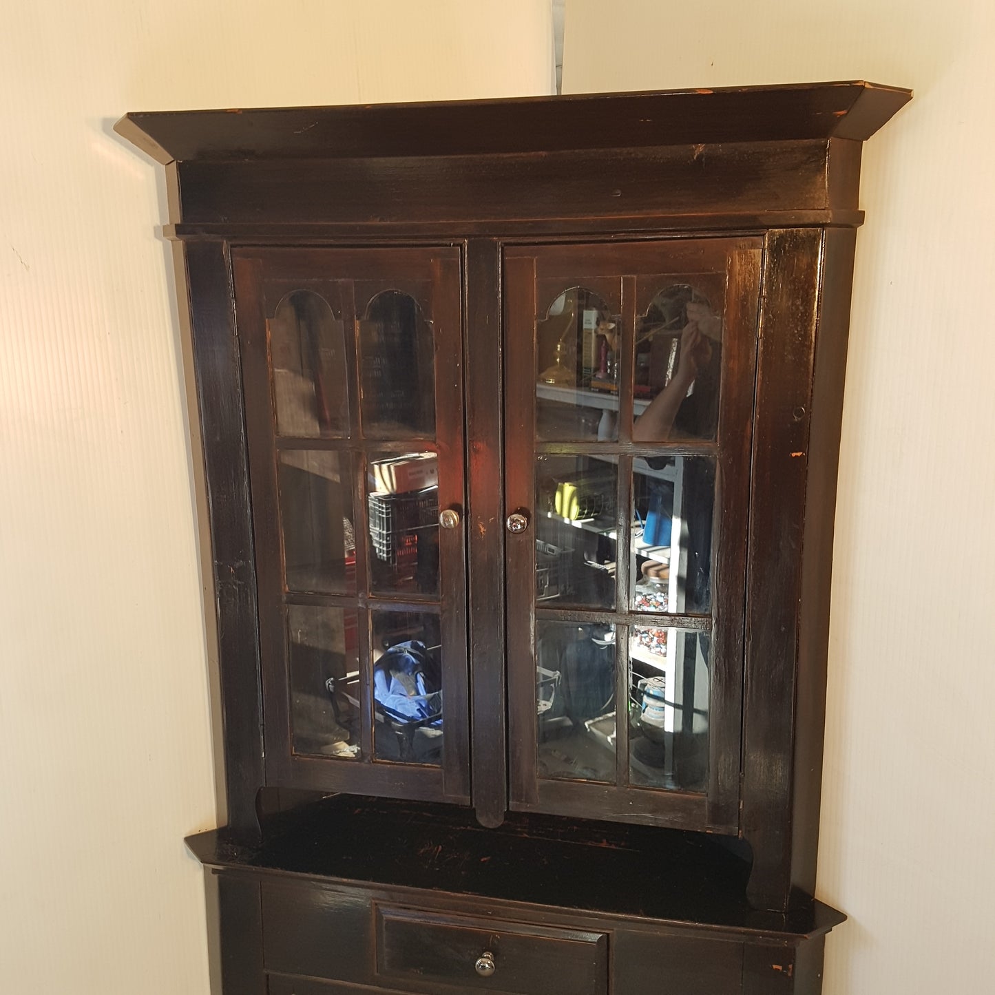Wooden Corner Cabinet Vintage With Glass Doors