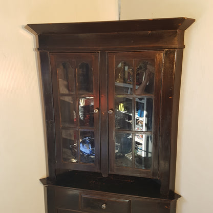 Wooden Corner Cabinet Vintage With Glass Doors