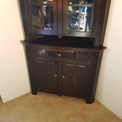 Wooden Corner Cabinet Vintage With Glass Doors