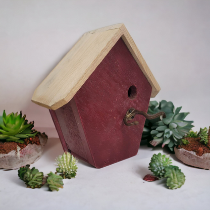 Birdhouse Handcrafted Rustic Red Unique Design Garden Decor