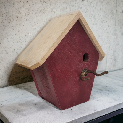 Birdhouse Handcrafted Rustic Red Unique Design Garden Decor