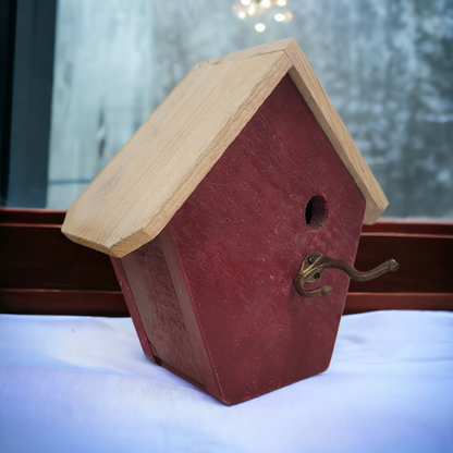 Birdhouse Handcrafted Rustic Red Unique Design Garden Decor