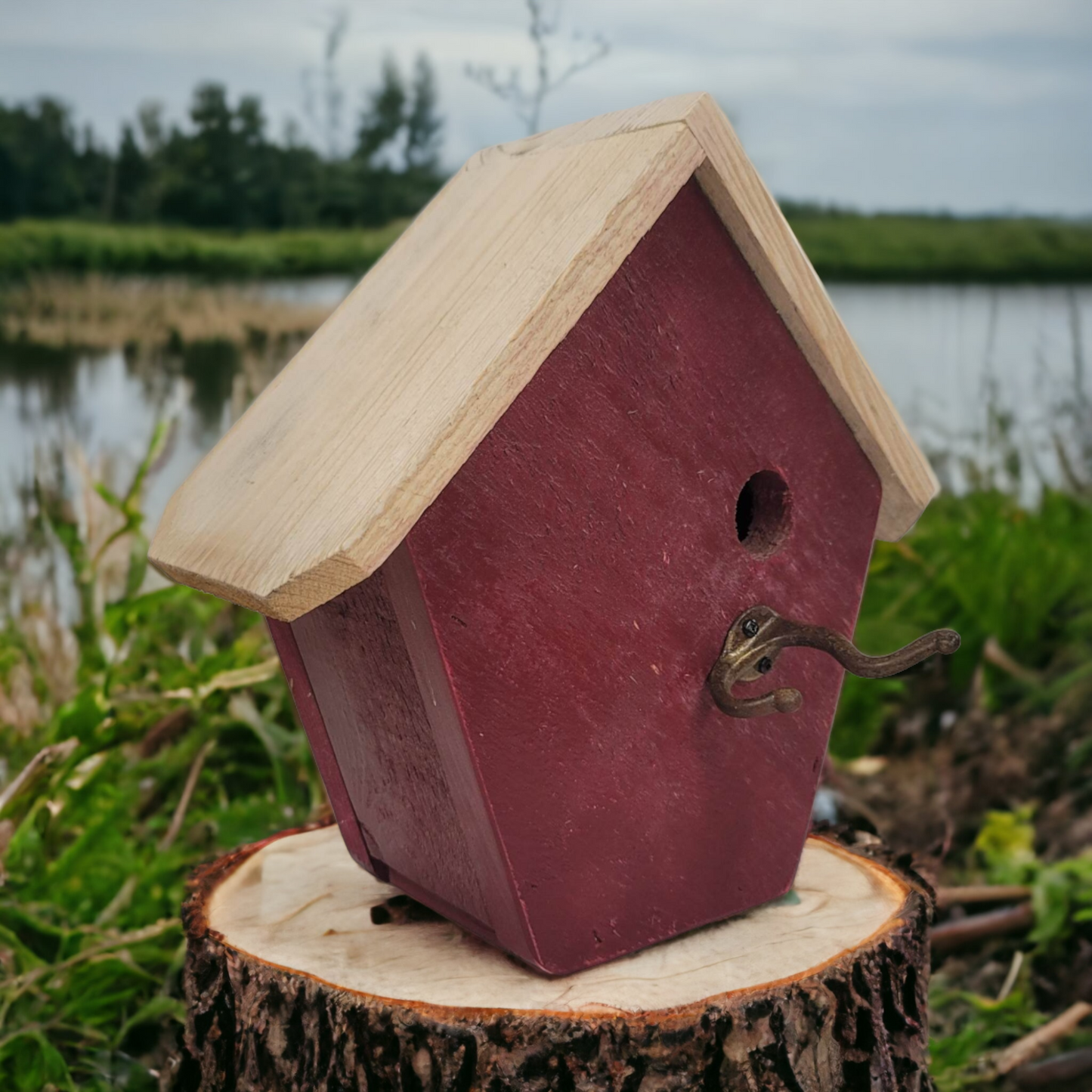 Birdhouse Handcrafted Rustic Red Unique Design Garden Decor