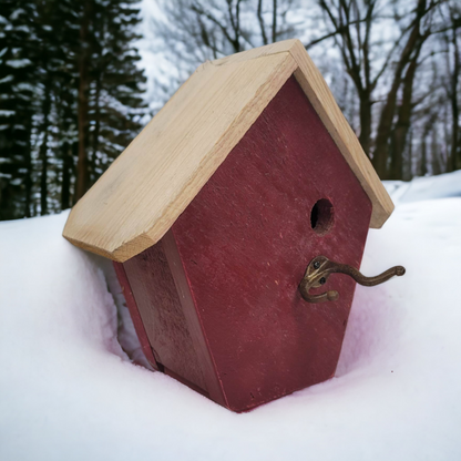 Birdhouse Handcrafted Rustic Red Unique Design Garden Decor